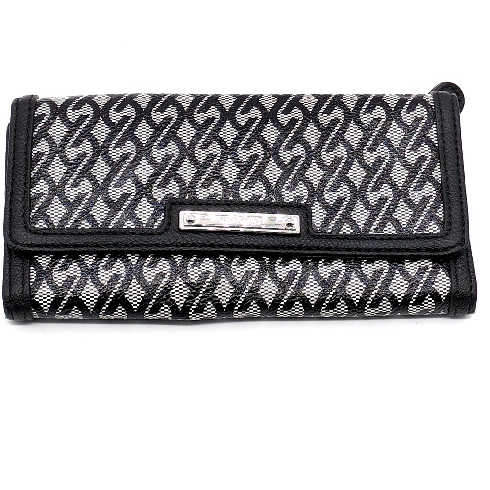 Nine West Wallet Womens Black Silver Organizer Tri Fold Snap‎ Close Zip Pocket